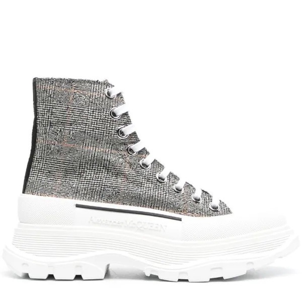 Alexander McQueen Silver Glitter High-Top Platform Sneakers